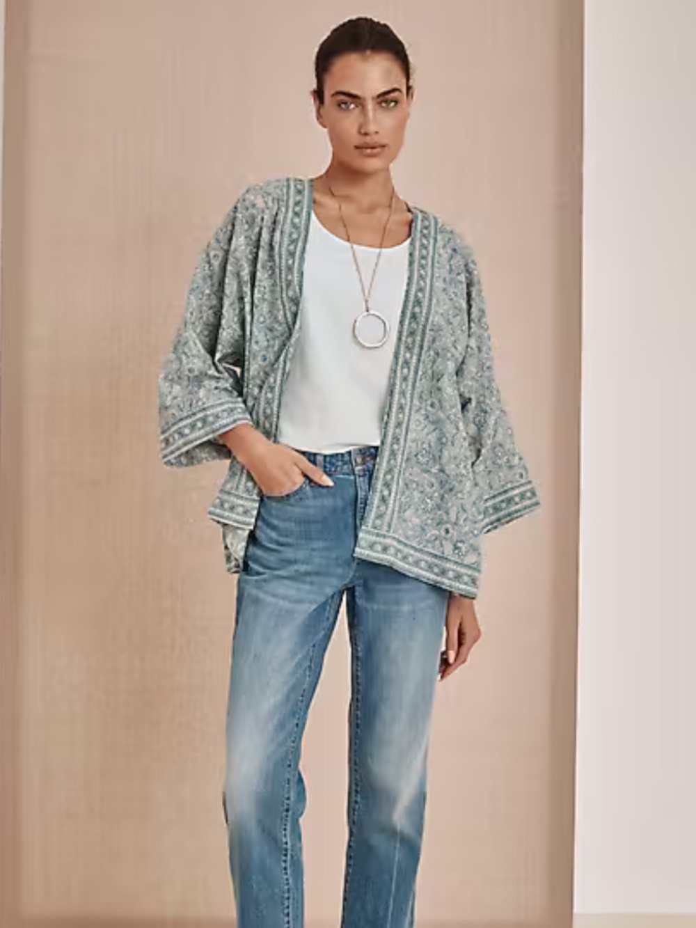Lightweight Open-Front Cardigans in Navy Paisley & Pale Blue Floral - Size M-L - Picture 7 of 12